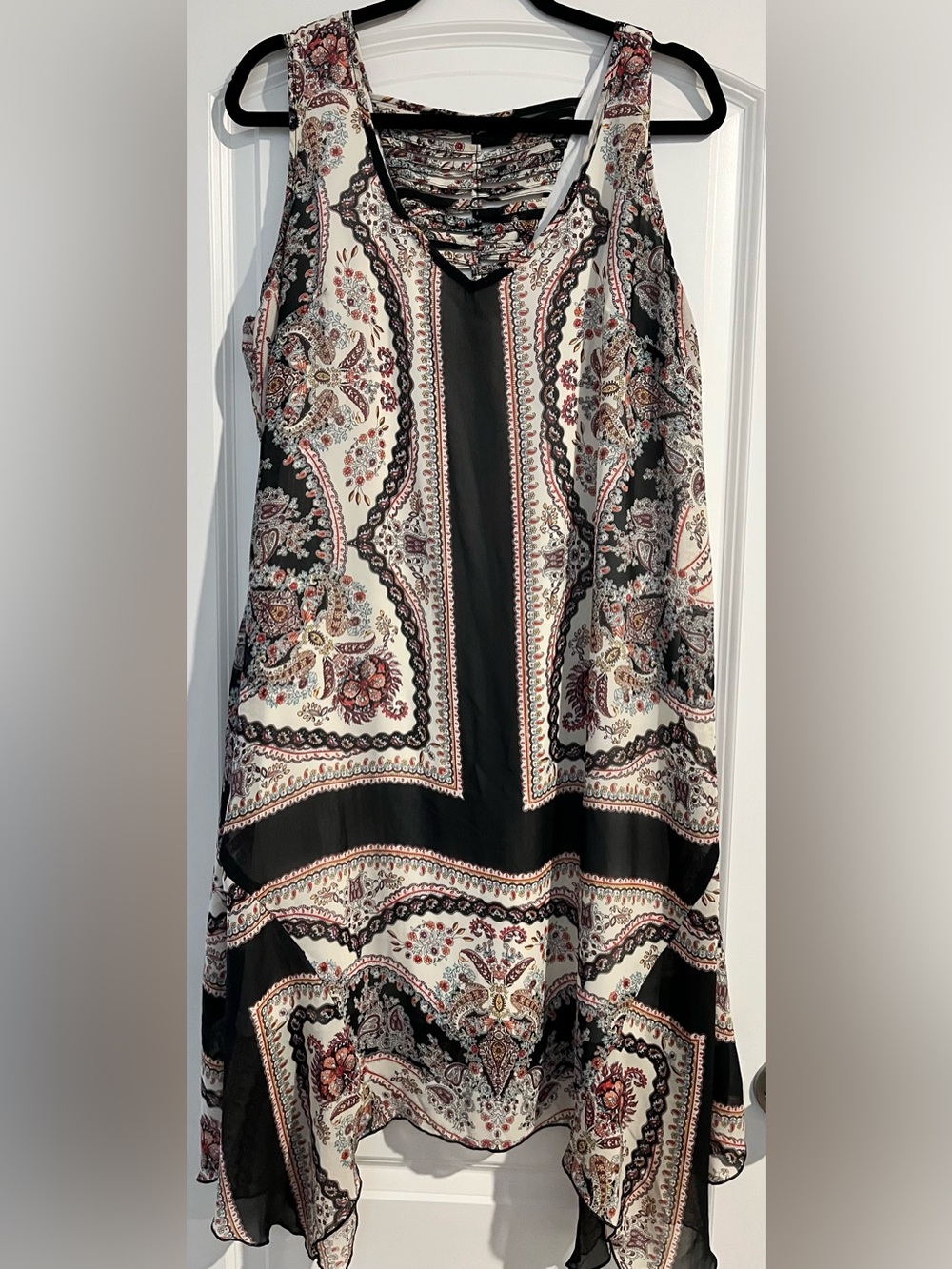 One World Sleeveless Maxi Dress Paisley Handkerchief Hem Festival Boho Sz 1X